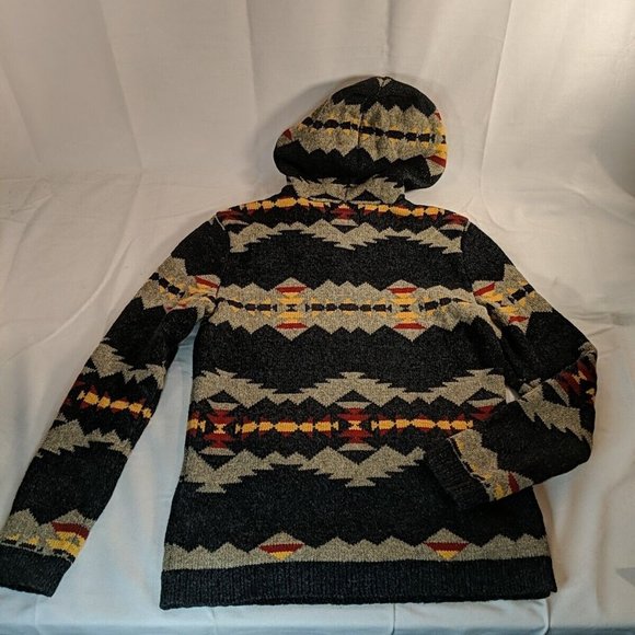 American Eagle Heavy knit Hooded Sweater Hoodie XS Men's Women's Grey Aztec - Picture 9 of 14